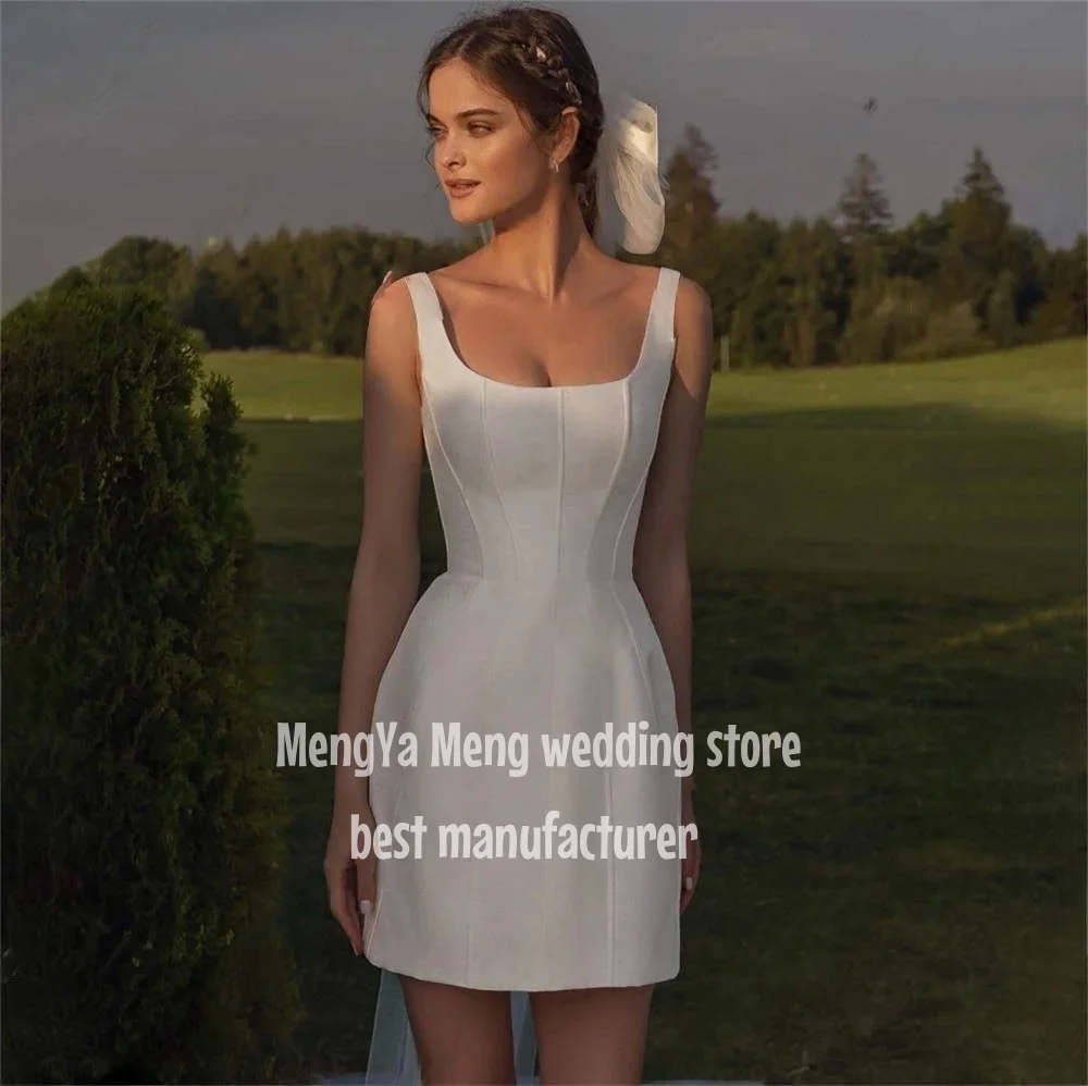 

ZHUISHU Elegant Short Wedding Dress Women Open Back Spaghetti Strap Square Collar Simple Bridal Gown Vestido De Noiva Customized