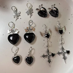 Goth Cute Harajuku Vintage Y2K Charms Punk Bowknot Heart Cross Pendant Drop Earrings For Women Kawaii Grunge Jewelry Accessories