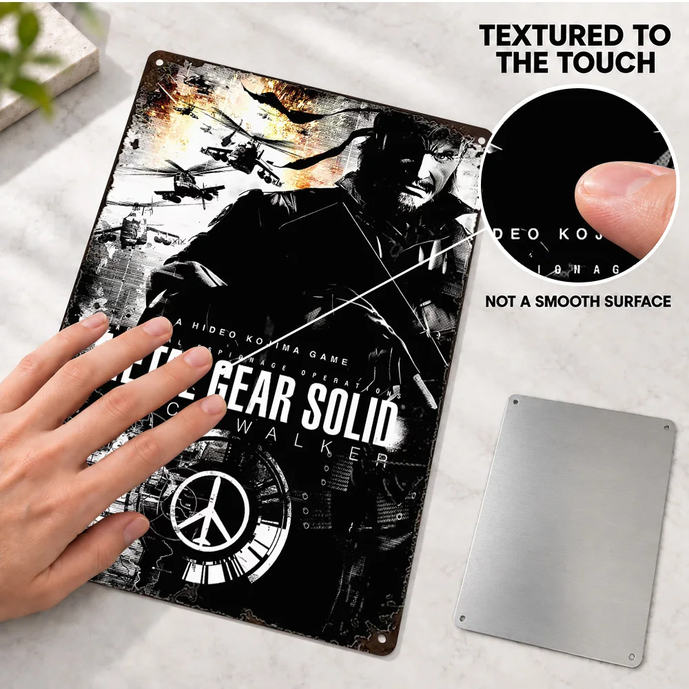 Metal Gear Solid Peace Walker Printed Poster Personalized Aluminum Sign Aircraft Soldier Collage Graphic Wall Art For Bedroom