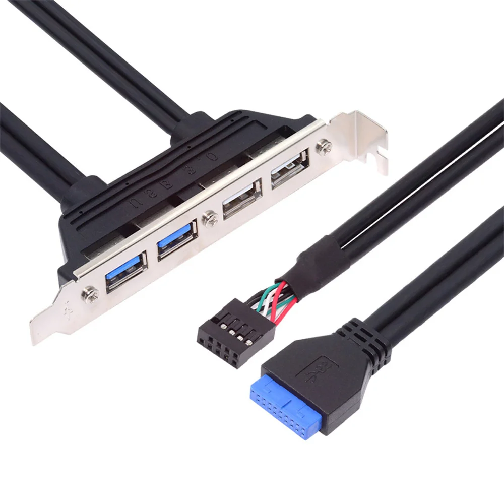 Chenyang USB 3.0 & USB2.0 Internal Four Female Mount Panel to Motherboard 9pin 19pin 20pin Baffle Cable with PCI Bracket 50cm