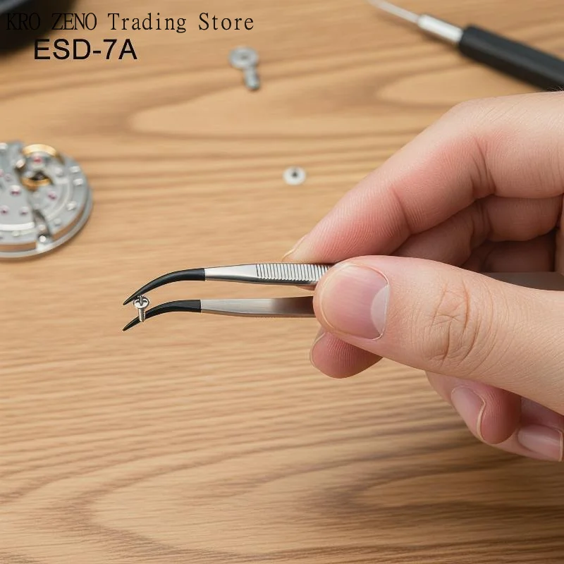 1Piece ESD Anti Static Tweezers With Stainless Steel Handle Replaceable Tips For Electronics Repair DIY Craft Jewelry Making