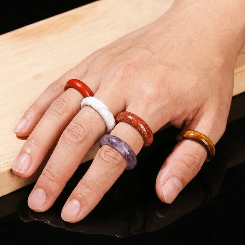 Finger Ring Elegant Crystal Stone Band Rings Obsidian Stone Natural Crystal Minimalist Ring All-match Solid Design Jewelry Gift