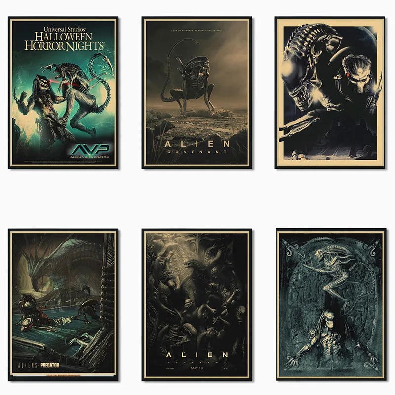 Alien vs Predator Movie Kraft Paper Poster Bar Cafe Living Room Dining room Wall Decorative Paintings