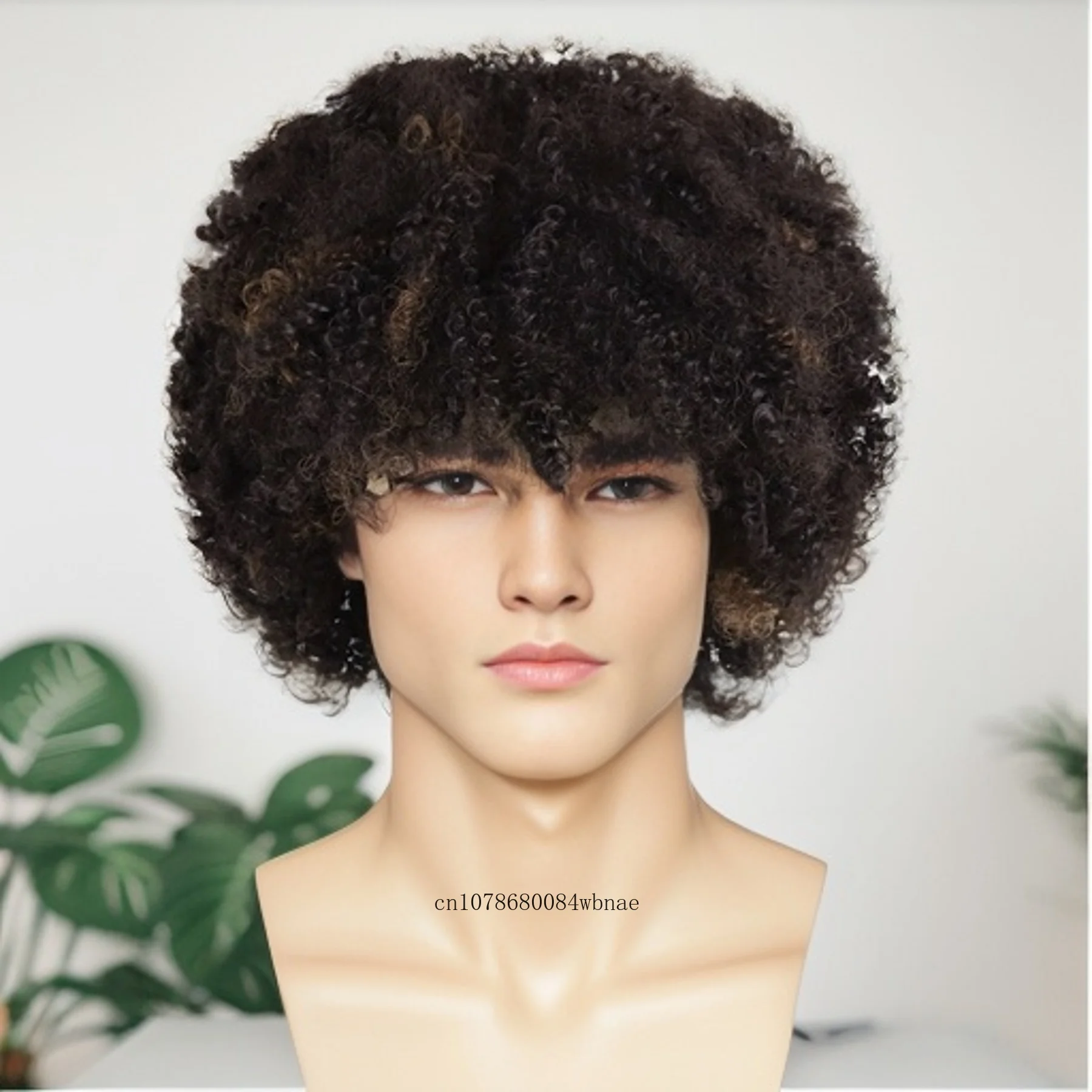 

Afro Curly Wig for Men Natural Synthetic Hair Fluffy Kinky Short Brown Bouncy Wigs 70s Disco Cosplay Party Costume Halloween