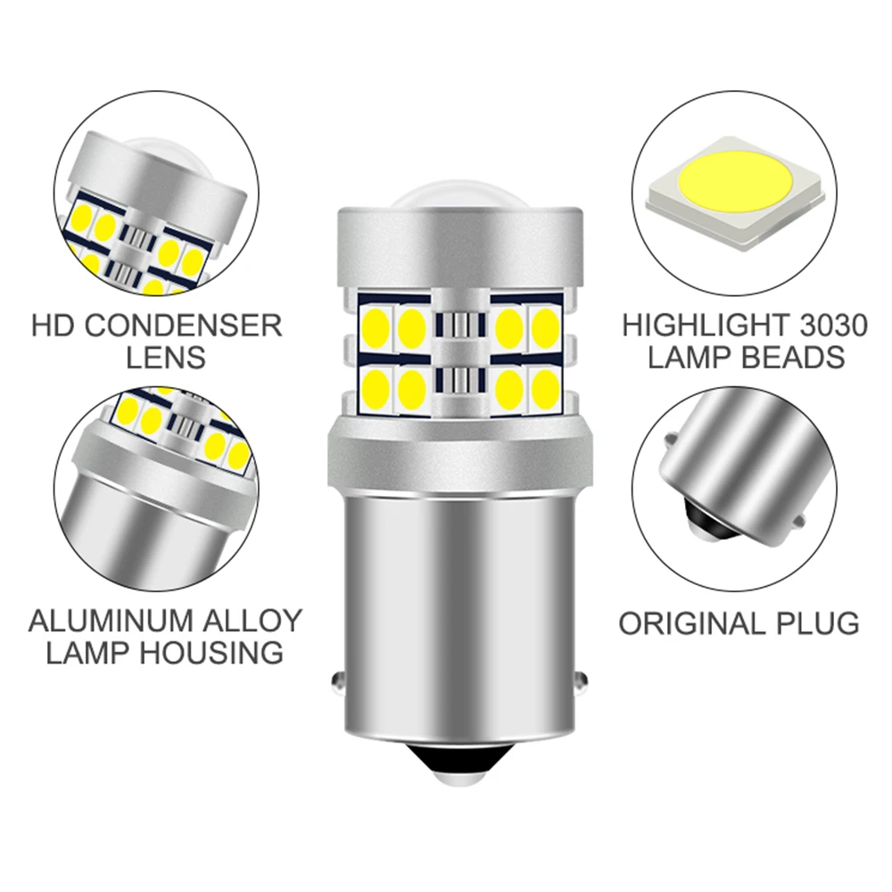 2pcs 1156 BA15S P21W LED White 1157 BAY15D P21/5W Led Bulb T20 7440 W21W T25 3157 7443 W21/5W Turn Signal Car Light DRL 12V 24V