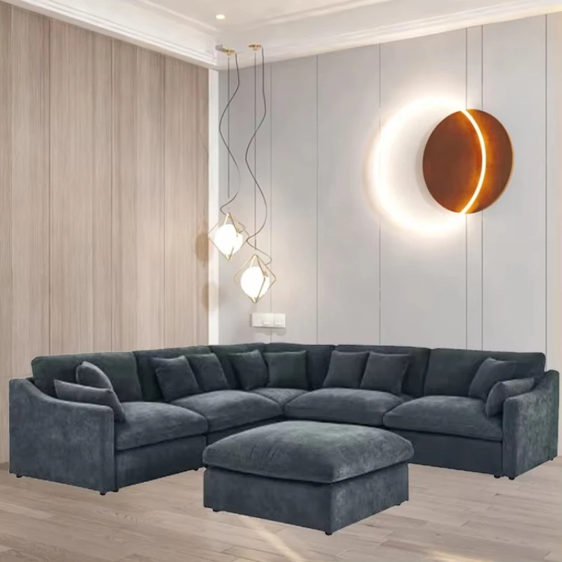 

Modern Chinese style modular velvet combination sofa set Adjustable black corner sofa, suitable for living room hotel use