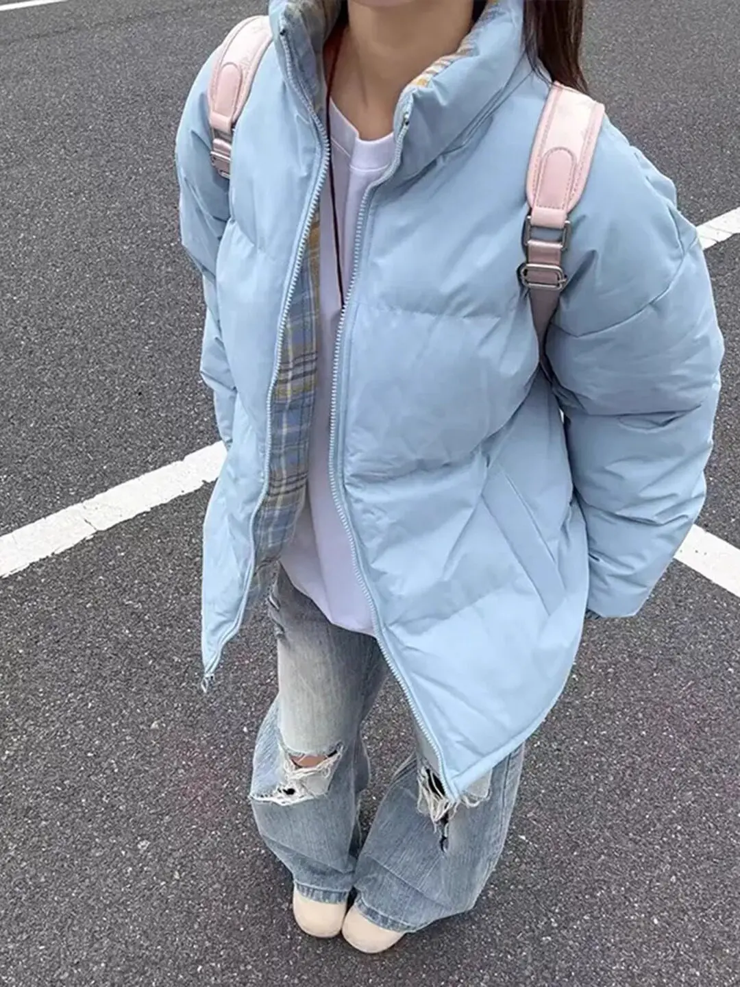 Cleanfit Patchwork Cotton Jacket Men's Women's Bread Style Inner Grid Splicing High-End Workwear Casual Outerwear Coat