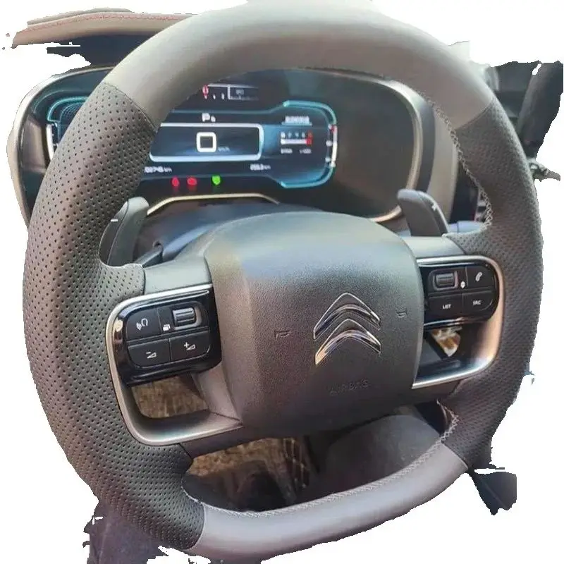 

Для Citroen C5 AIRCROSS C4 2017-2023 сшитый вручную нескользящий черный серый чехол на руль из натуральной кожи автомобиля