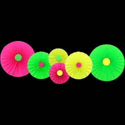 6PCS/SET Neon Hanging Paper Fans Flowers Glow Paper Fans Party Supplies Decorations Glow in The Dark Blacklight Reactive Fluor