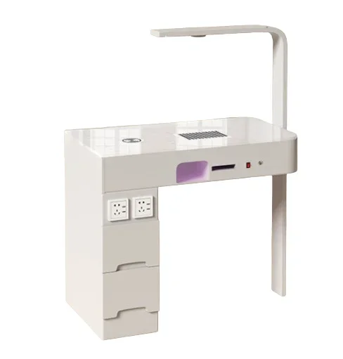 Cream style nail table and chair set with embedded second-generation high-power vacuum cleaner and red light baking lamp