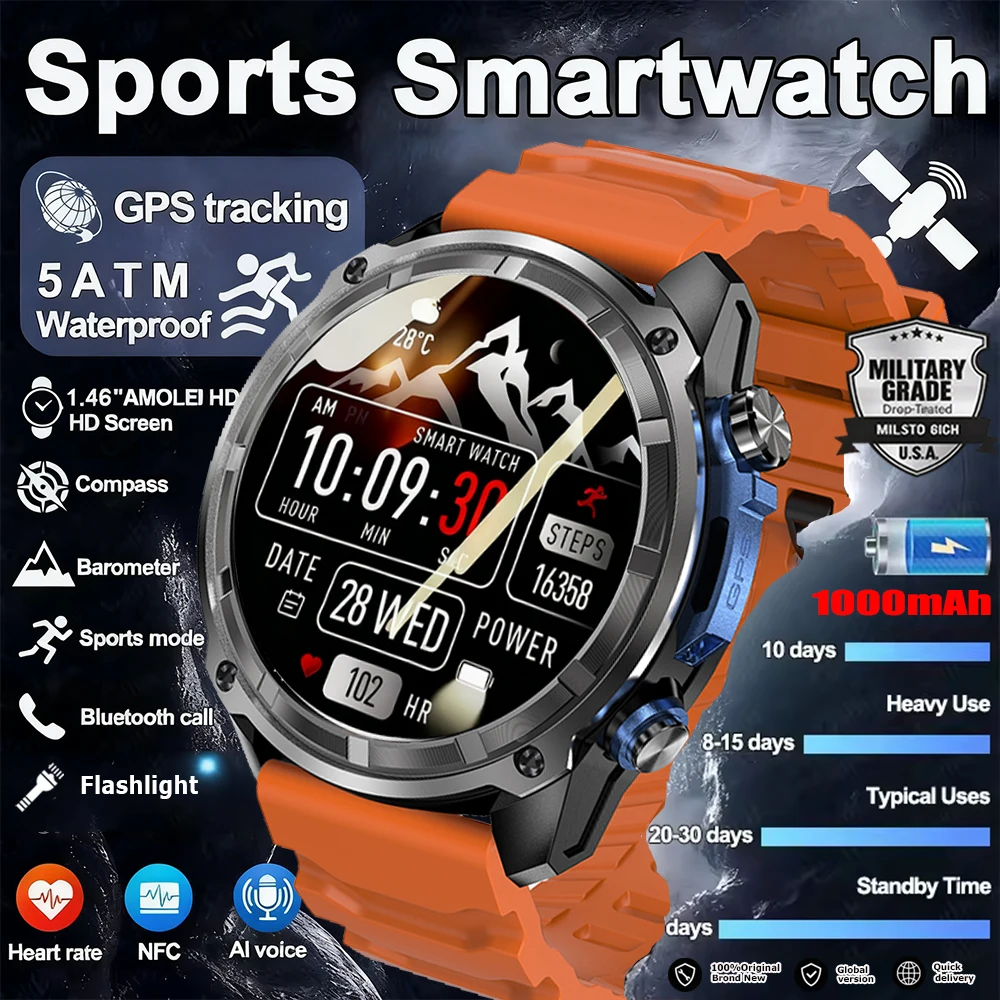 

NEW DT G1 Built-in Dual-band GPS Smart Watch Men Smartwatch Map Compass Altimeter Barometric 5ATM Waterproof AMOLED HD Watches