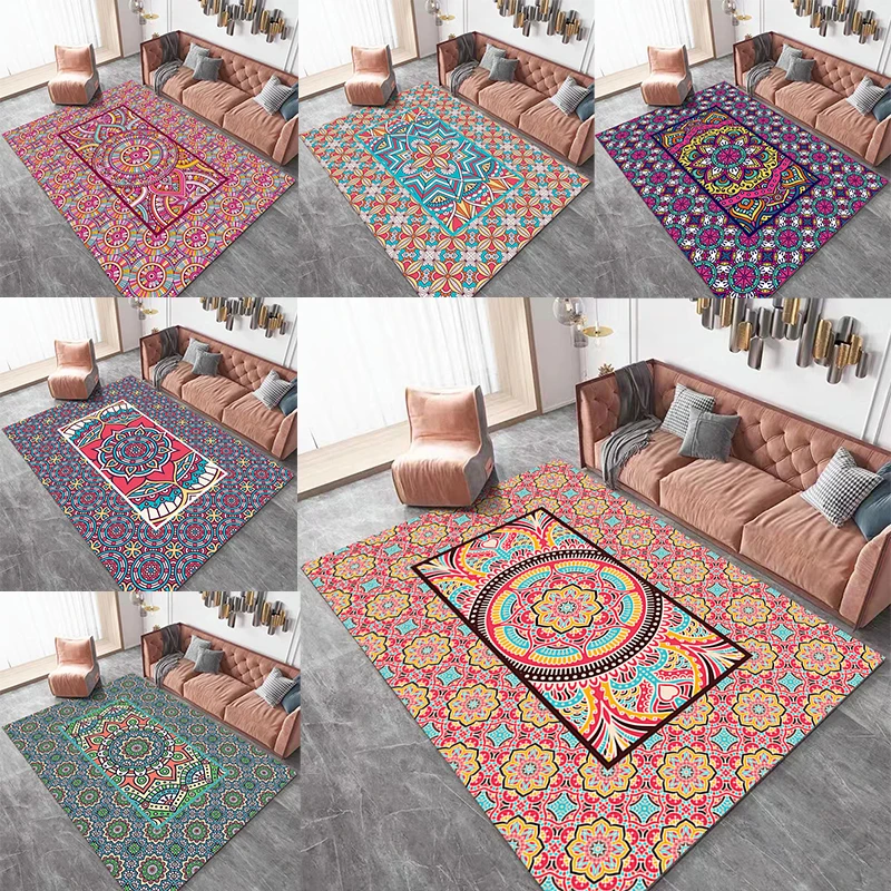 

Bohemian Ethnic Style Carpet Anti Slip Home Living Room Table Side Rug Study Luxurious Feeling Fully Covered with Large Mat