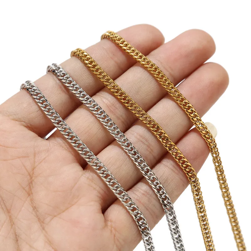 1เมตรสแตนเลสห่วงโซ่เงิน4มม.Cuban Link Chains สำหรับหญิงสวมใส่สร้อยคอ