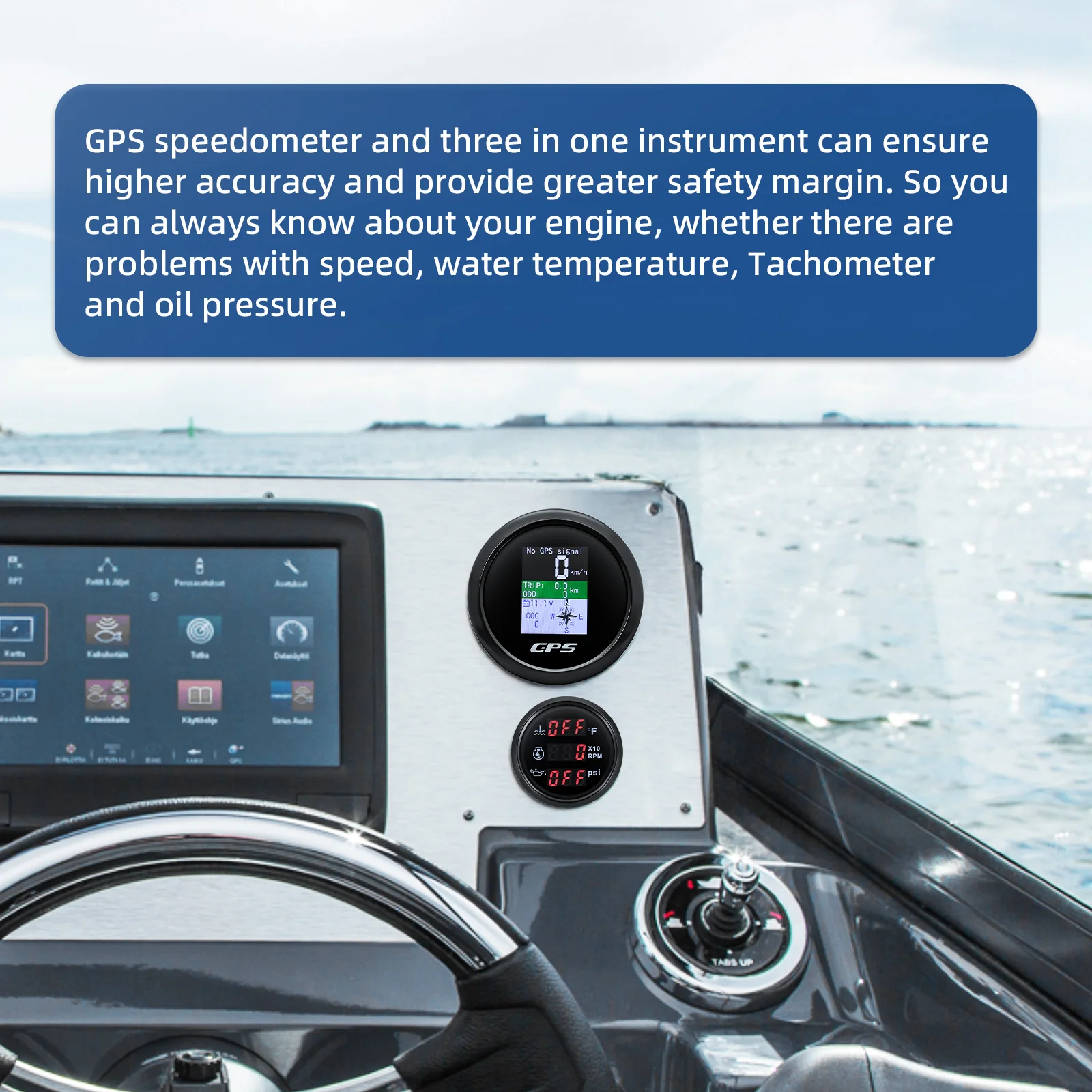 85mm GPS Speedometer With GPS Antenna + 3 in1 52mm Water temperature speed oil pressure gauge with sensors For Motor Yacht Boat