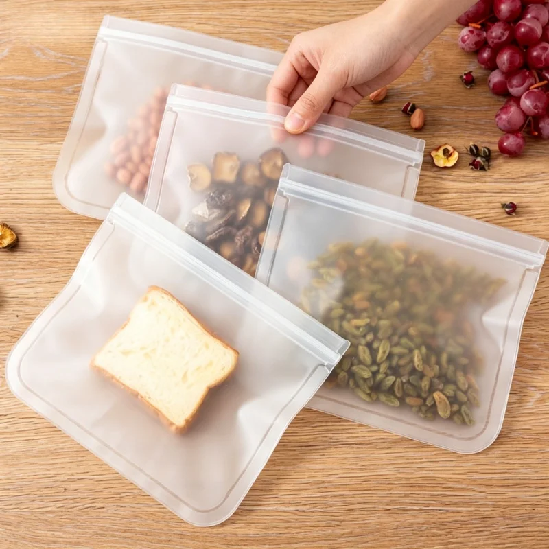 Silicone Food Storage Containers Reusable Food Storage Bags Lunch Bags Stand Up Zip Shut Bag Cup Fresh Food Leakproof Containers
