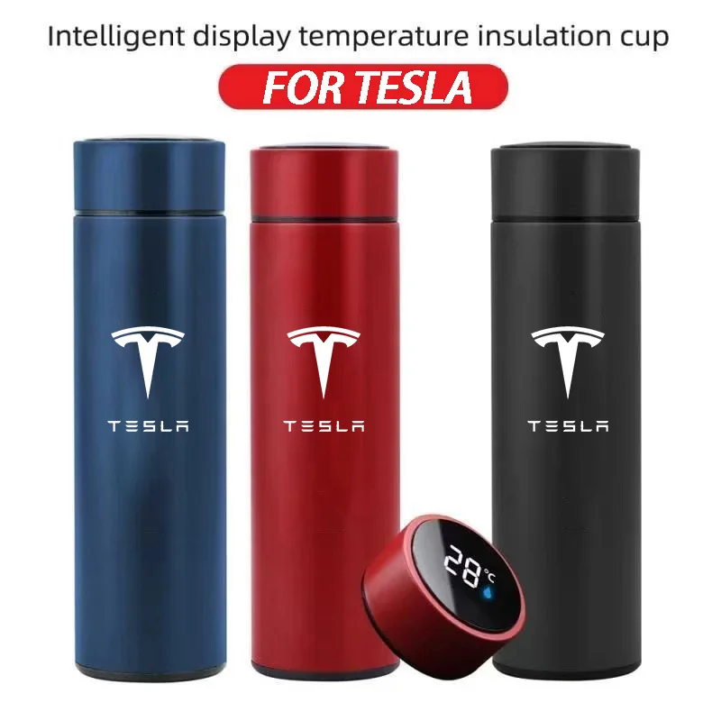 

For Tesla Model 3 Model S Model X Model Y Car Accessories 500ML Smart Water Bottle Stainless Steel Thermos Flasks Coffee Cup
