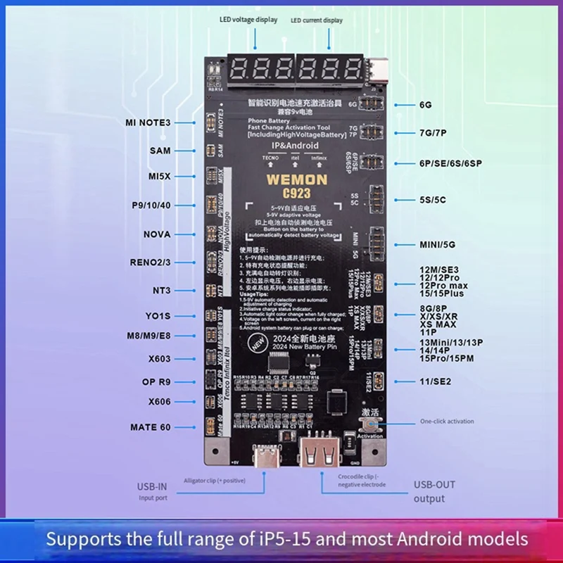 WEMON C923 Battery Activation Board For IPHONE 5-15PM Android HUAWEI XIAOMI SAMSUNG Phone Charging Activation Board