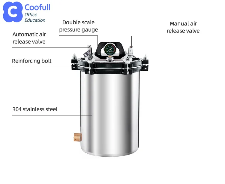 COOFULLL Portable Kefei Autoclave High-Pressure Steam Sterilizer Pot 304 Stainless Steel Medical Laboratory Use LCD Display IP55