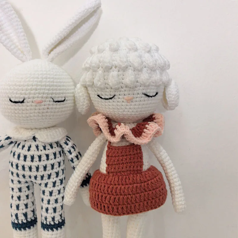 Handmade Crocheted Wool Dolls Long Ears Lamb Bunny Dolls Plush Toys Sleeping Dolls for Kids Baby Birthday Present