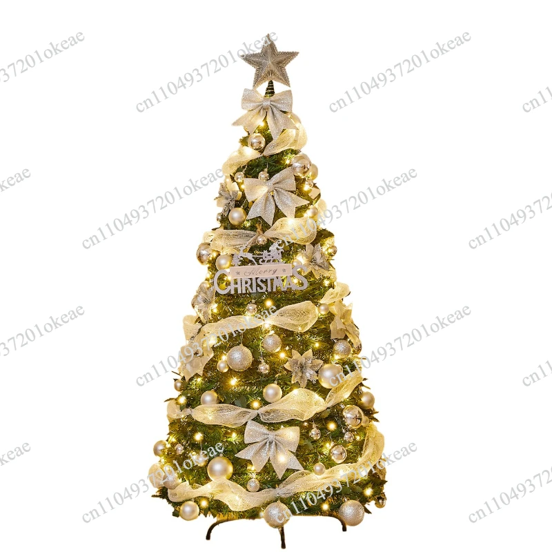 Folding Christmas Tree Portable Flocked PVC Decor Expandable Large Holiday ornaments Home Realistic Dense Xmas Tree with Stand