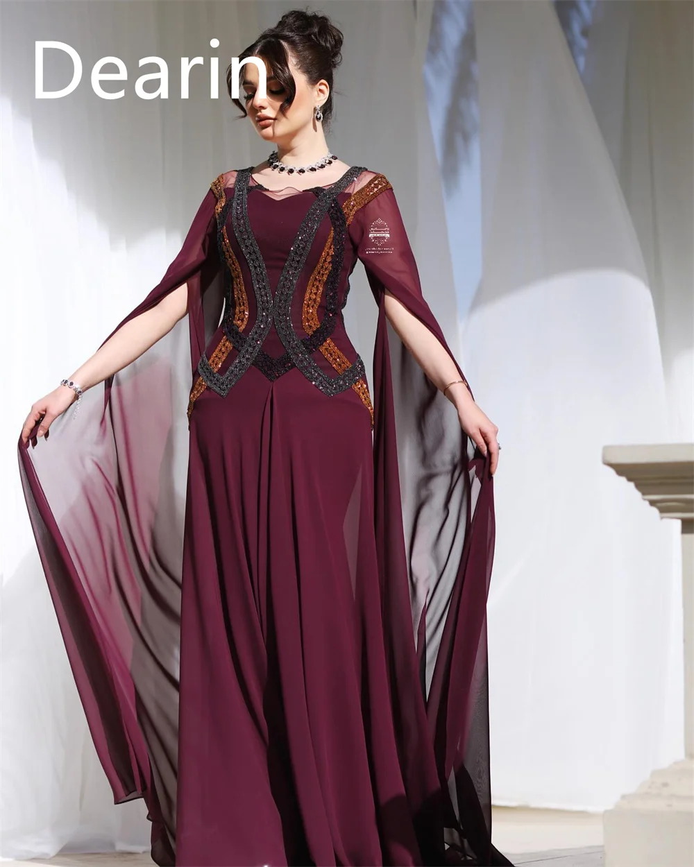 Disesuaikan gaun malam Prom wanita Dearin permata A-line rok panjang Lantai Tulle Bespoke gaun acara gaun Formal