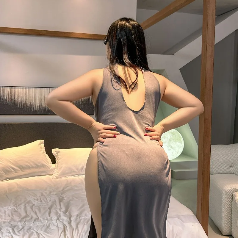 Sexy Lingerie Side-opening Cheongsam Uniform  Hot Woman Pajama Dress  High Elasticity Fabric  Soft and Comfortable  Sexy Costume