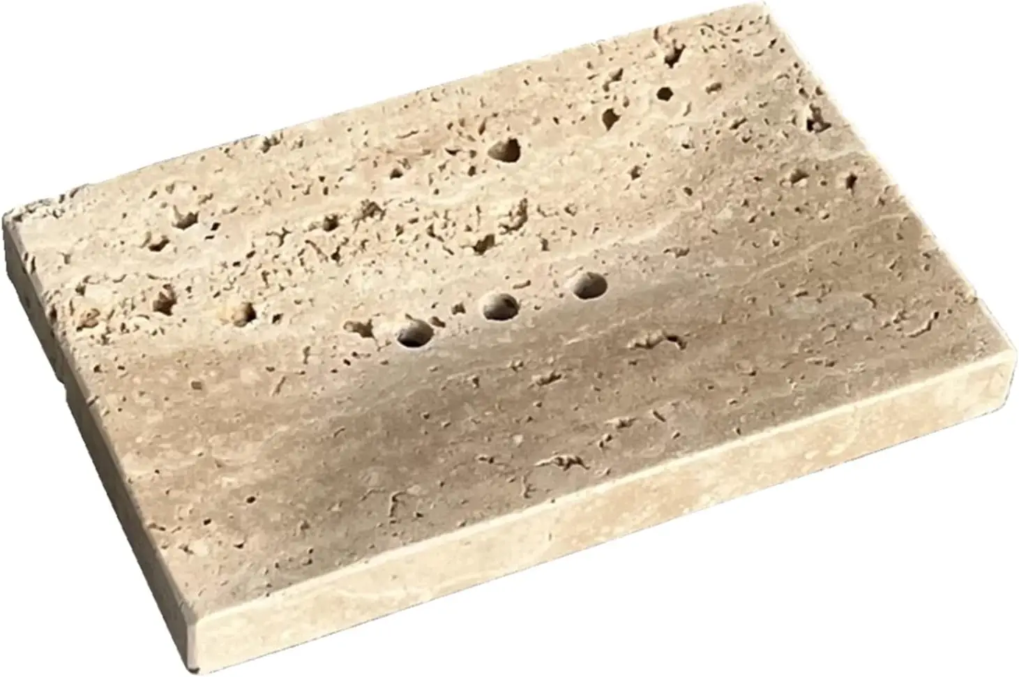 

Natural Marble Soap Dish with Draining Hole, Beige Travertine Holder for Bathroom and Makeup Sponge Tray