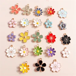 Leslie 10pcs Enamel Flowers Charms Kawaii Sakura Daisy Charms Pendants for Necklace Bracelet DIY Jewelry Making Accessories