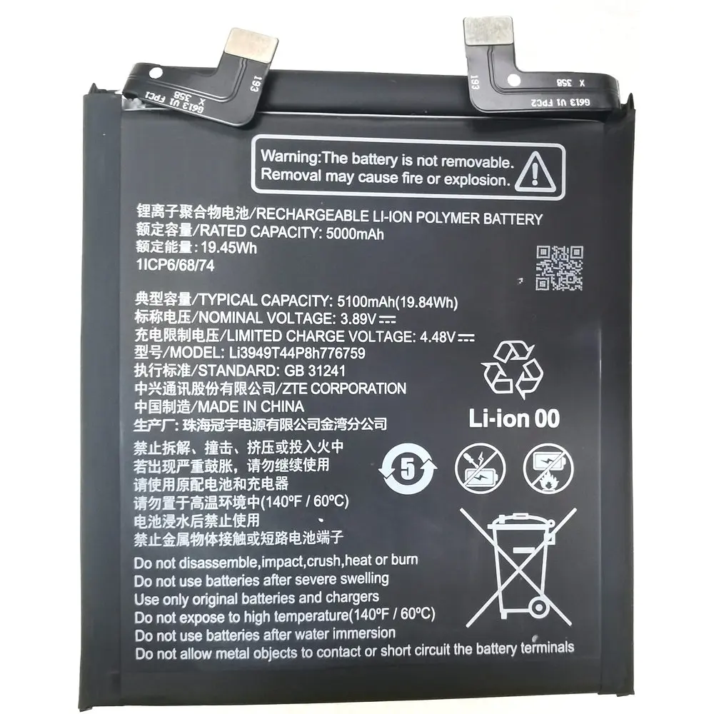 Original Li3949T44P8h776759 Battery for ZTE Nubia Z50S Pro NX713J Mobile Phone 1ICP6/68/74