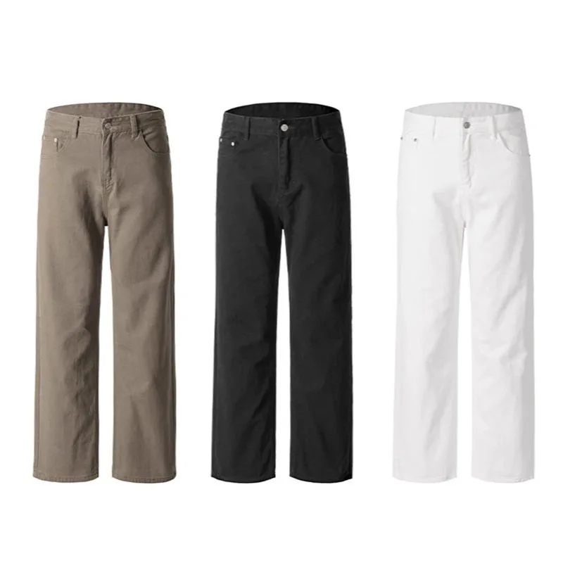 

Men's Casual Straight Denim Pants High-End Business Office Loose-Fiting Trousers Man Versatile Simplicity Solid Color Jeans
