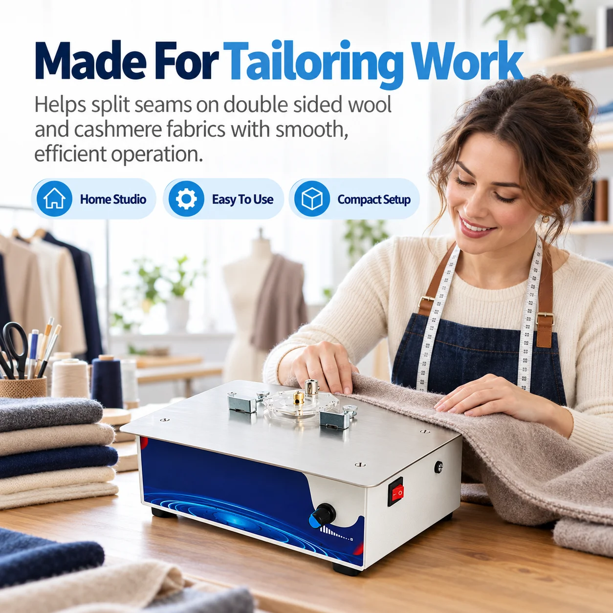AOLIVIYA 45W Electric Double Sided Cashmere Wool Fabric Slitting Machine Seam Splitter 220V 7000RPM Tailoring Sewing Tool