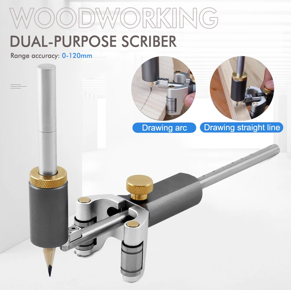 Woodworking Marking Gauge Straight Arc Curve Line Scriber Fine-tuning Parallel Drawing Line Ruler Automatic Line Drawing Tool
