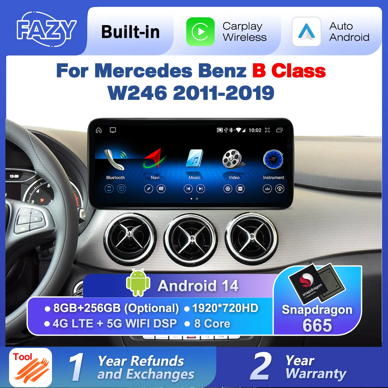 Android 14 Wireless Carplay Screen For Mercedes Benz B Class W246 2011-2019 Smart Car Radio Intelligent Systems Navigation GPS