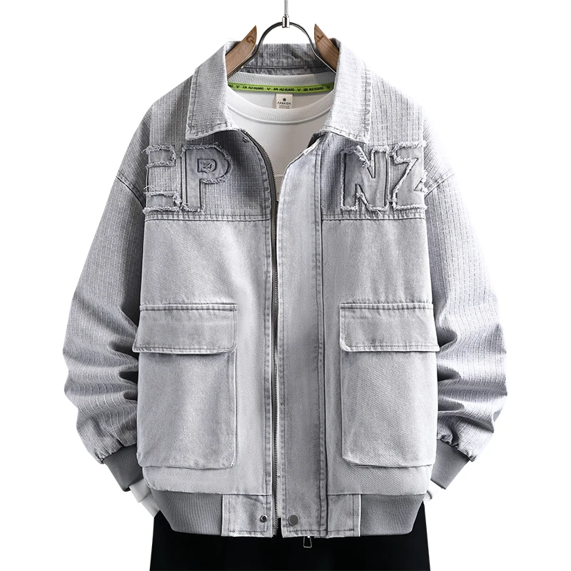 

Men's Trendy Denim Jacket - Spring Autumn Cotton Blend Cool Utility Jacket, Loose Fit Casual Style Versatile Top for Daily Wear