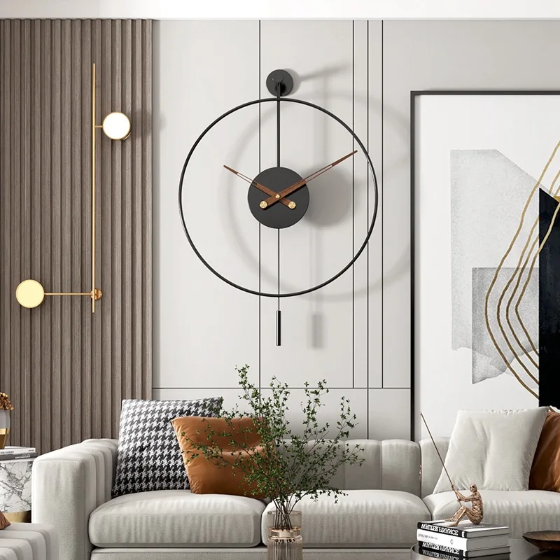 

Northern Europe Minimalist Living Room Swinging Hammer Circular Originality Restaurant Decorate Metal Clocks Wall Home Decor