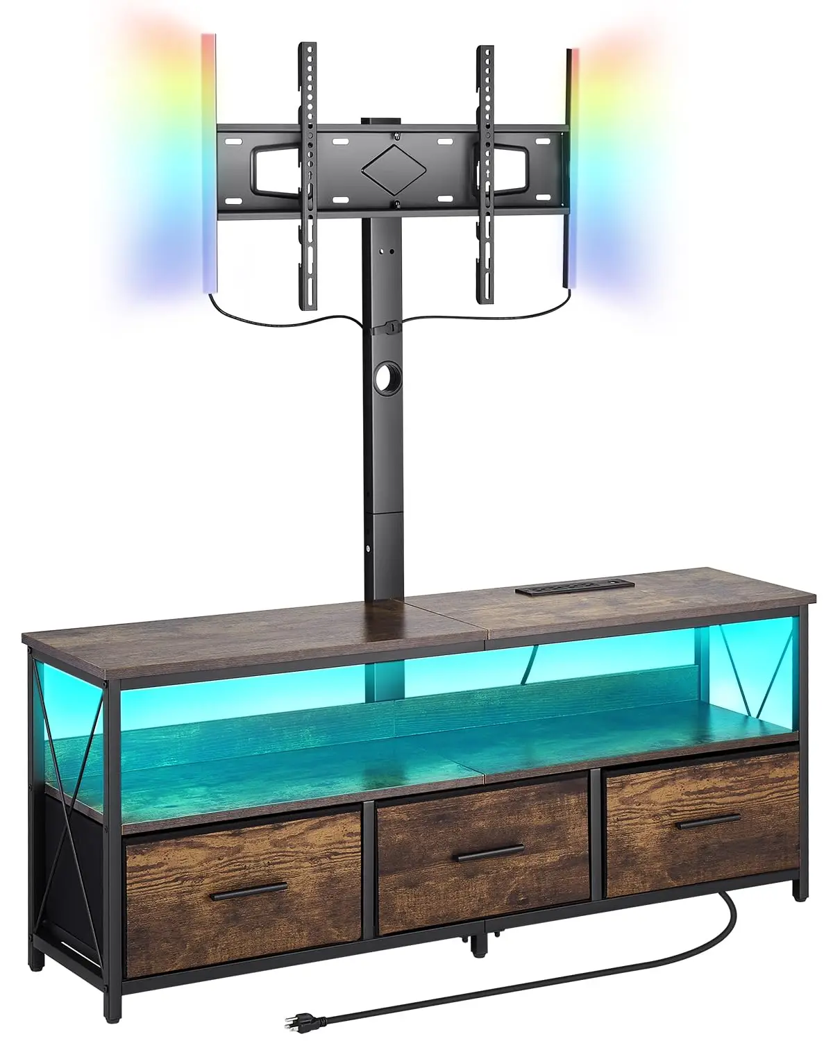 Height Adjustable TV Stand with Mount & Power Outlet, LED Entertainment Center with 3 Drawers for Bedroom & Living Room, Customi