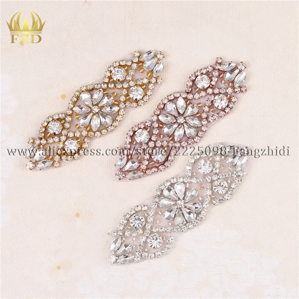 

(100 pieces) Wholesale Handmade Hot Fix Sewing Beaded Bridal Sash Rhinestone Applique for DIY Garments Wedding Dress