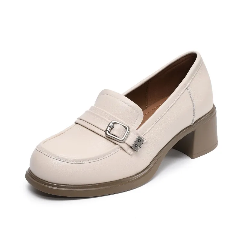 

Женские туфли без шнуровки из натуральной кожи на толстом каблуке 5 см, в британском стиле, весна-осень, с круглым носком, на плоском каблуке, ретро-обувь из кожи