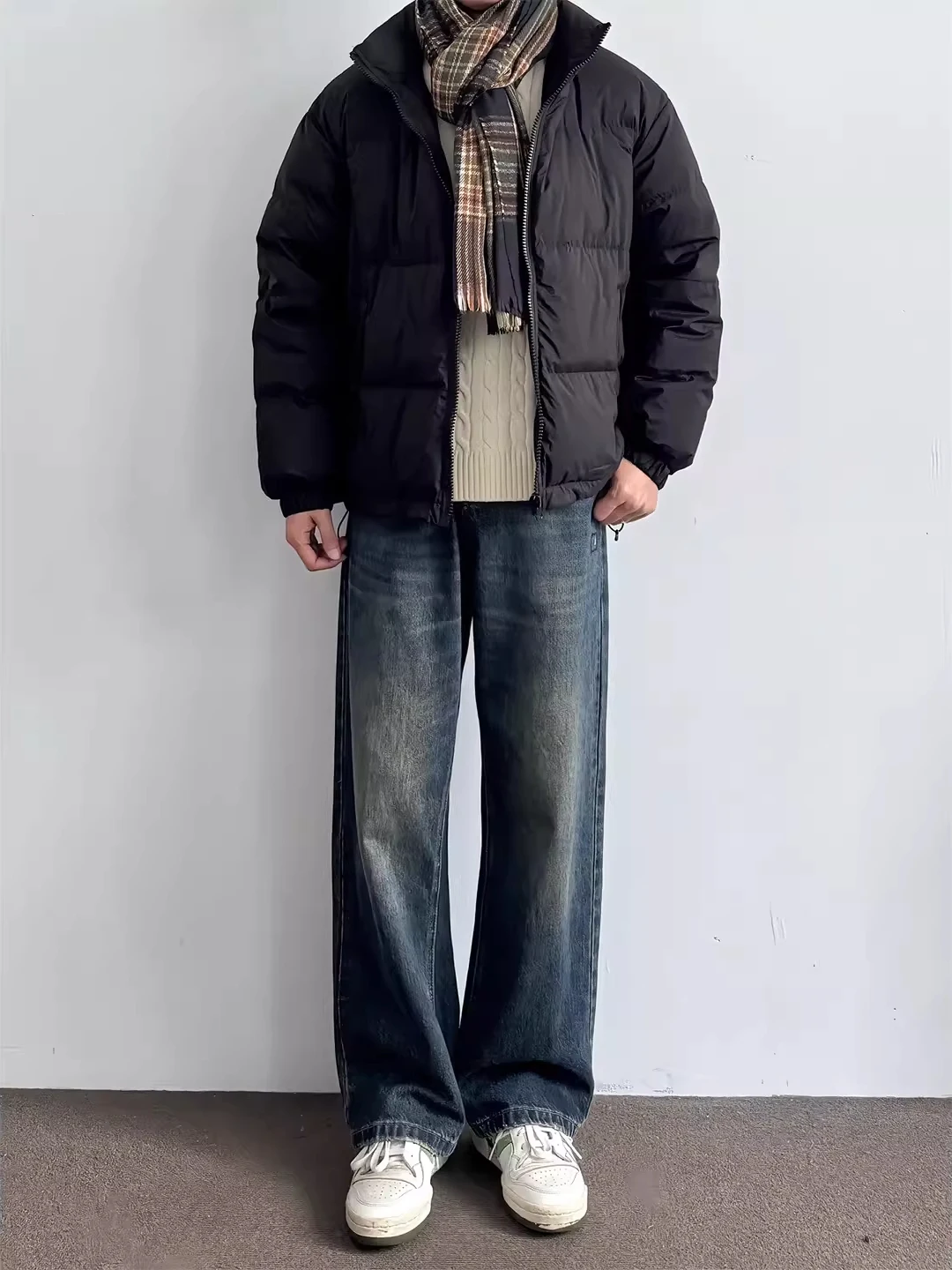 

Retro American Blue Flared Jeans Men's Winter Thiened Fce Straight Leg High Street Vibe Sle Casual Straight Cut Pants