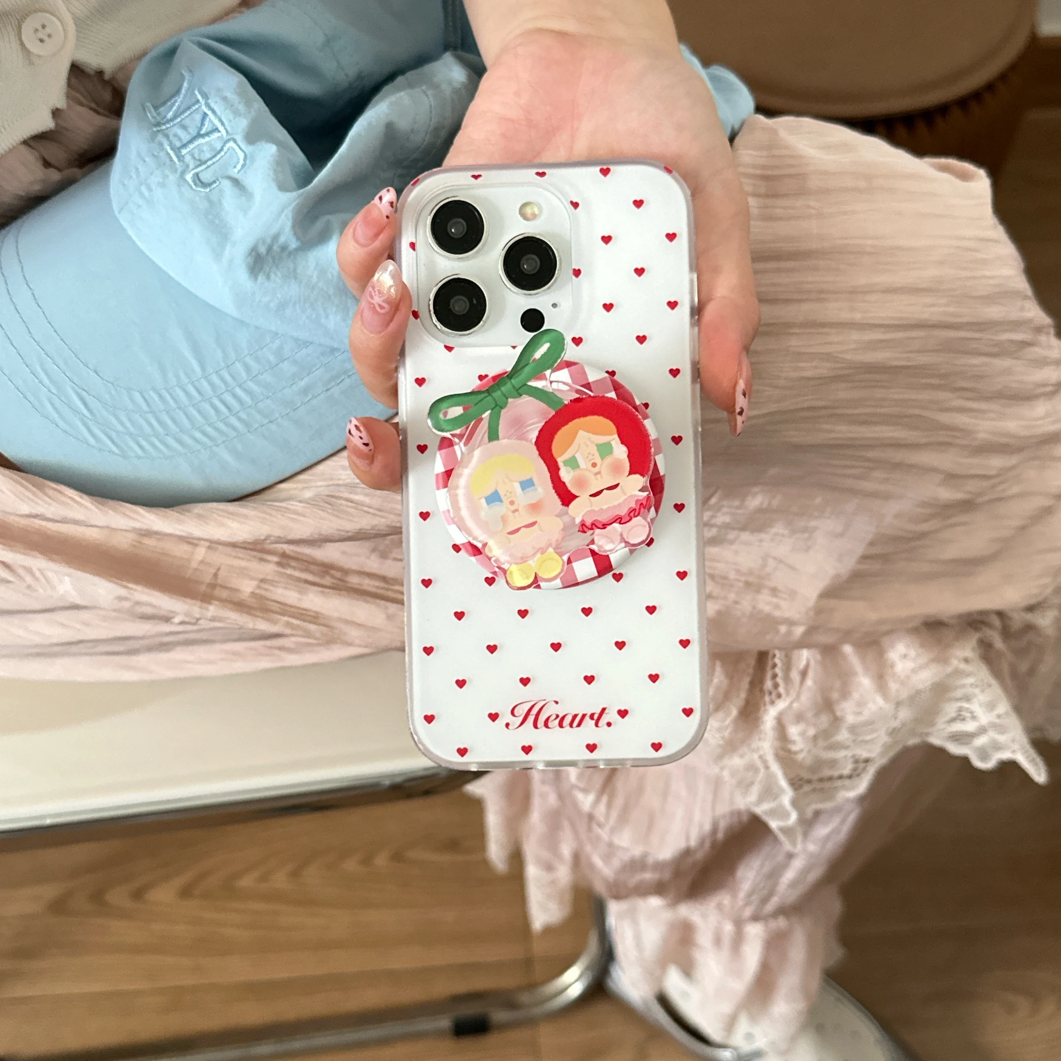 아이폰 13 14 15 16 Pro Max용 한국 INS 심플 러브 만화 자석 스탠드 보호 케이스, 15 Pro용 충격 방지 케이스
