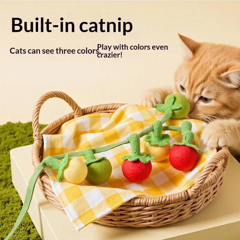 Kitten Toy Boredom Relief Essential For Cats 1/3/5Pcs Durable Tomato Cat Teaser String Toy With Bell Self Play Interactive