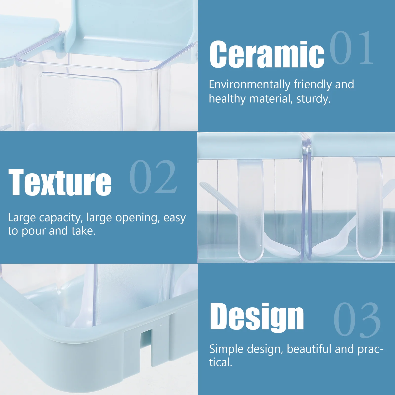 

1 set 1 Set Plastic Square Seasoning Container Blue Large Capacity For Salt Sugar Storage Kitchenware Spice Jar Home Use