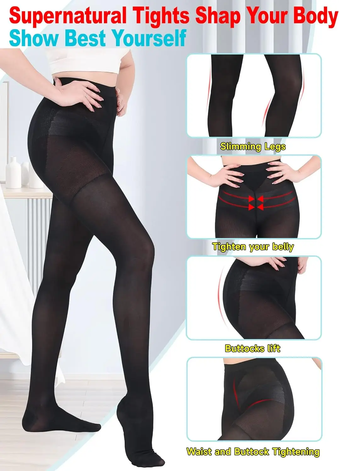 Compression Pantyhose for Women Waist High 15-20 MmHg Graduated Compression Stocking Support Hose for Ladies Improve Circulation