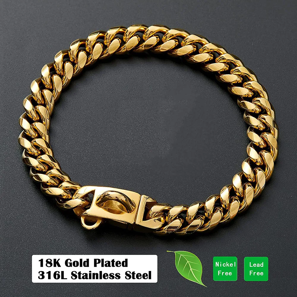 Strong Metal Dog Cuban Chain Collar Stainless Steel Pet Collar For Large Dogs Pitbull Bulldog Silver Gold Show Collar