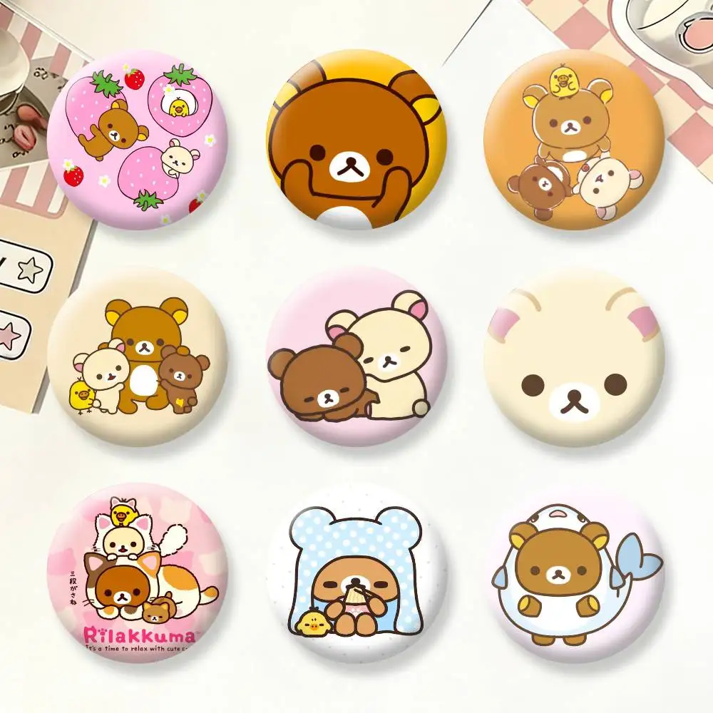 

Cute Rilakkuma White Brown Bear Badges Creative Tinplate Button PinsBrooch Badge Clothes Backpack
