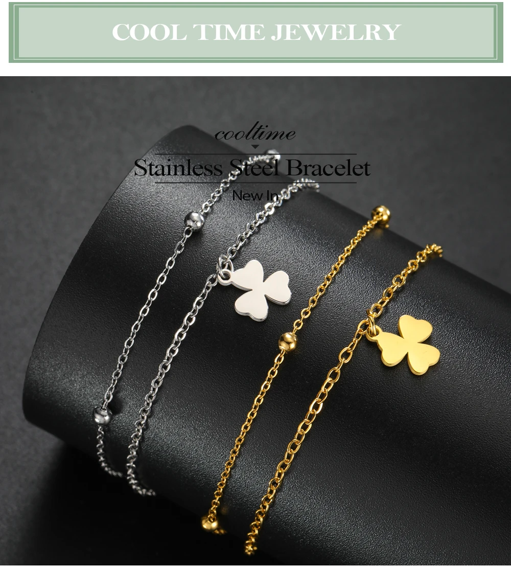 COOLTIME Edelstahl Kleeblatt Armband Mode Frauen Paar Charm Armband Schmuck St. Patrick's Day Geschenk – Detail 3