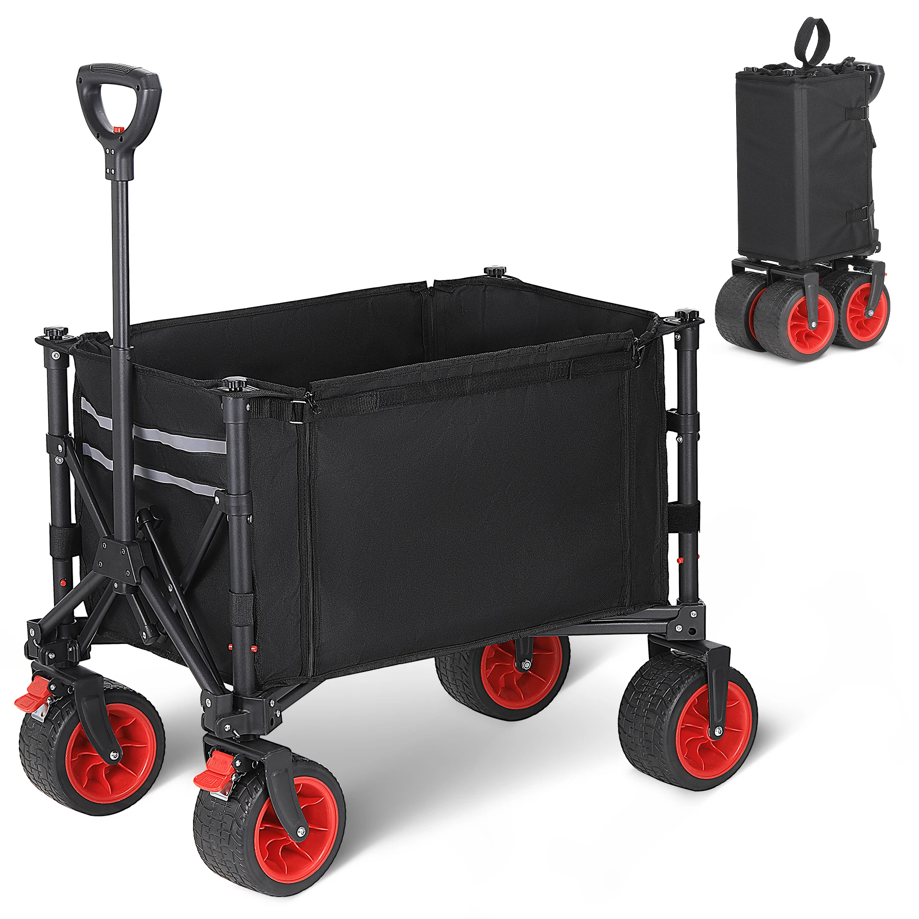 Heavy Duty Folding Garden Wagon Large Capacity Utility Cart with Silent 360° Swivel Wheels, Adjustable Handle, Wheel Brakes