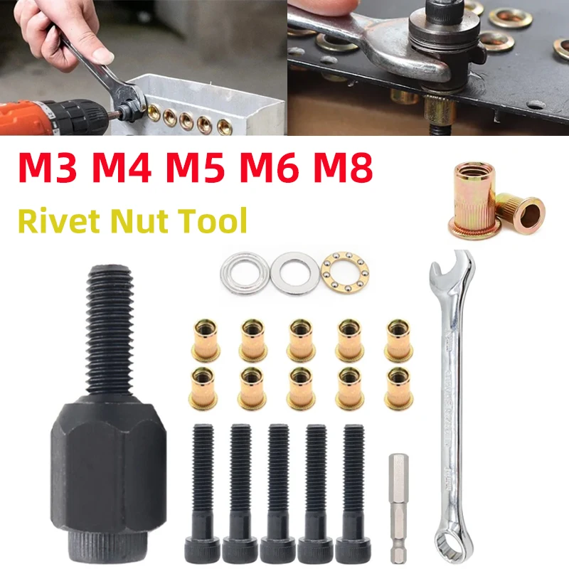 Rivet Nut Tool Manual Electric Riveter for Nuts M3 M4 M5 M6 M8 Flat Head Threaded Rivnut Tool Accessory Simple Install