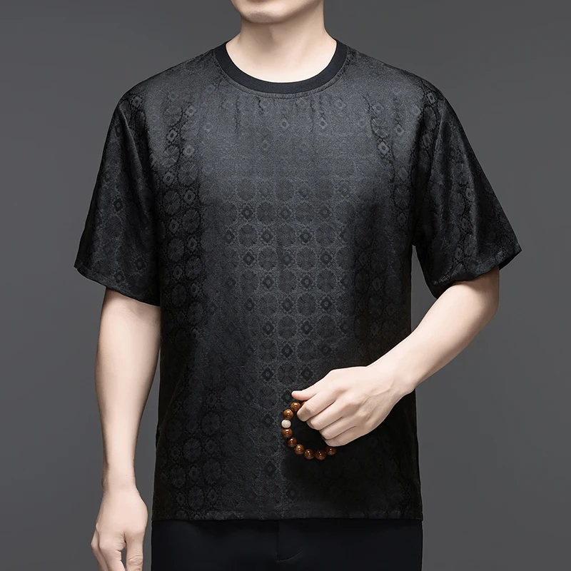 Lightweight Silk 100% T Shirt For Men Short Sleeve Satin Coolness Summer Quality Silky Comfortable Loose Fit Camisetas De Hombre