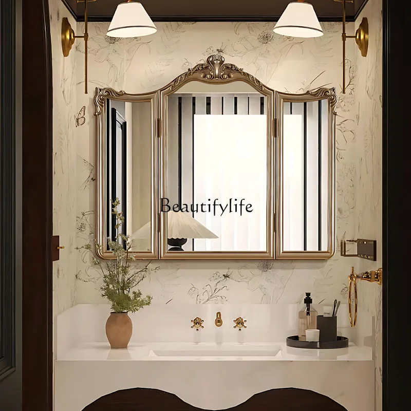 French Dressing Mirror Desktop American Vintage Bedroom Makeup Trifold Mirror